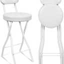 UWEAR Folding Bar Stool with Back,Tall Foldable Stool Seat Padded Portable Stools Counter Height Foldable Stools Chairs,Collapsible Stool for Adults Kitchen Island Guitar Barstools (White)