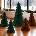 6 Pcs 20" 16" 12" Large Paper Christmas Trees 3D Neutral Honeycomb Paper Christmas Trees Decorations Set with Magnet Rustic Centerpiece for Xmas Holiday Mantel Stairs Home Table Decor (Green, Brown)