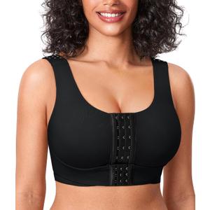 BRABIC Front Closure Bras for Women Post Surgery Compression Mastectomy Surgical Support Wireless Full Coverage Bra (Large, Black)
