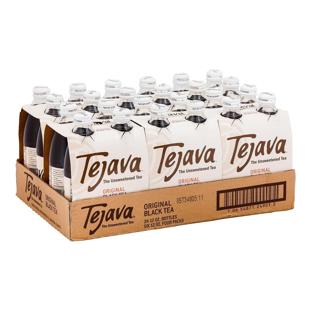 Tejava Original Unsweetened Black Iced Tea, 24 Pack, 12oz Glass Bottles, Non-GMO, Kosher, No Sugar or Sweeteners, No calories, No Preservatives, Brewed in Small Batches BBD 02/06/28