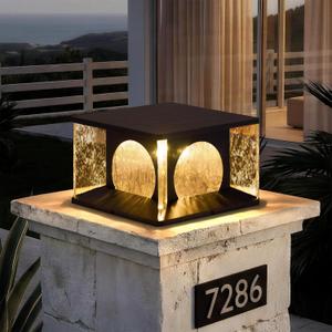 Glass Solar Post Lights, 11.8'' Solar Pillar Lights Outdoor