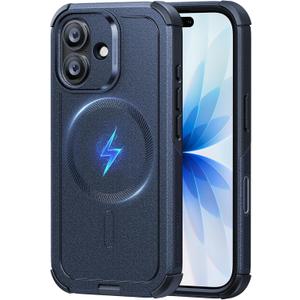 ESR for iPhone 17 Phone Case, 23ft Military-Grade Drop Protection, Shock-Absorbing Rugged Cover, MagSafe Accessories Compatible, Cyber Series, Navy Blue