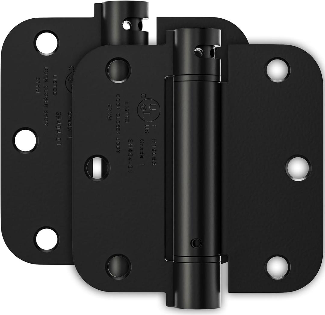 2 Pack Self Closing Door Hinges, Spring Hinges Self Closing 3.5 Inch with 5/8'' Radius Corners, Adjustable Tension for Garage, Front, Back Door, UL Listed, Left and Right Hand, Matte Black