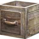 Country Style Wood Planter Box [1-Drawer] Rustic Wooden Flower Box - 5.5"x5.5" Square Planter - Small Wood Crates Unfinished Succulent Planters - Decorative Wooden Boxes for Flower Arrangements