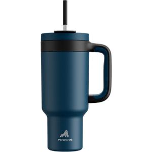 POWCAN 40 oz Tumbler with Handle, 2-in-1 Straw and Sip Lid, Leakproof, Dishwasher Safe, Insulated Stainless Steel Travel Coffee Mug, Keeps Cold for 34 Hours, Fits in Car Cup Holder (Deepsea)