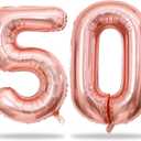 Rose Gold 50th Birthday Balloons - 40 Inch Large Mylar Foil Number 5 and 0 Balloons for Women's 50th Anniversary Party Decorations