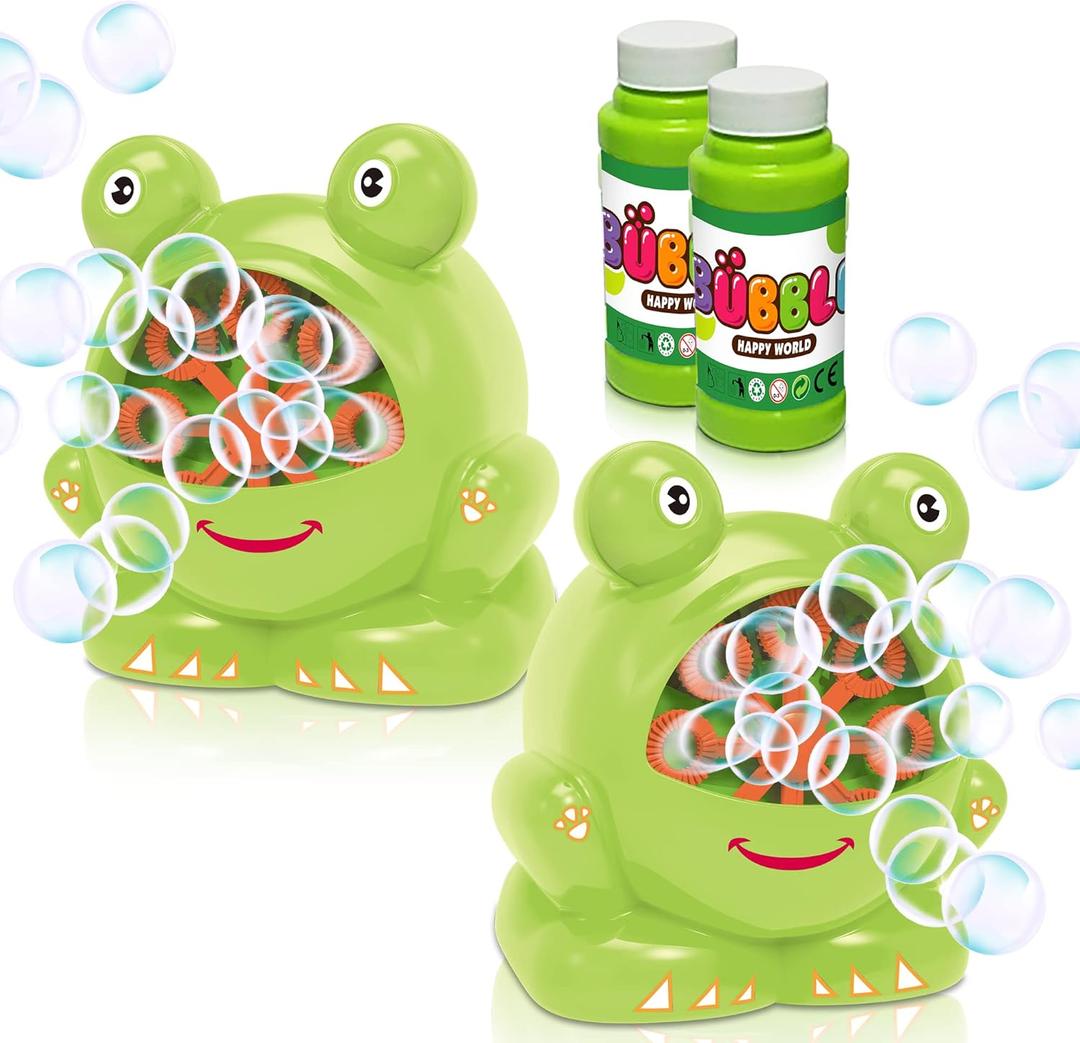 ArtCreativity Frog Bubble Machine for Kids (Pack of 2) Includes 2 Bubble Blowing Machine and 2 Bottles of Solution, Summer Outdoor Toys, Party Favor Activity - Best Gift for Boys, Girls, and Toddlers