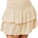 Girls Mini Skirts High Elastic Waisted Tiered Smocked Ruffle Skirt with Shorts US 150, 11-12Y