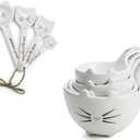 White Cat Measuring Cups & Spoons Gift Set – Ceramic Kitchen Tools for Cat Lovers & Bakers – 4 Measuring Cups and 4 Measuring Spoons – Unique Gift for Kitchen, Baking, and Cat Lovers