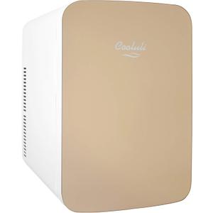 Cooluli 15L Mini Fridge for Bedroom - Car, Office Desk & College Dorm Room - 12v Portable Cooler & Warmer for Food, Drinks, Skincare, Beauty & Makeup - AC/DC Small Refrigerator with Glass Front, Gold