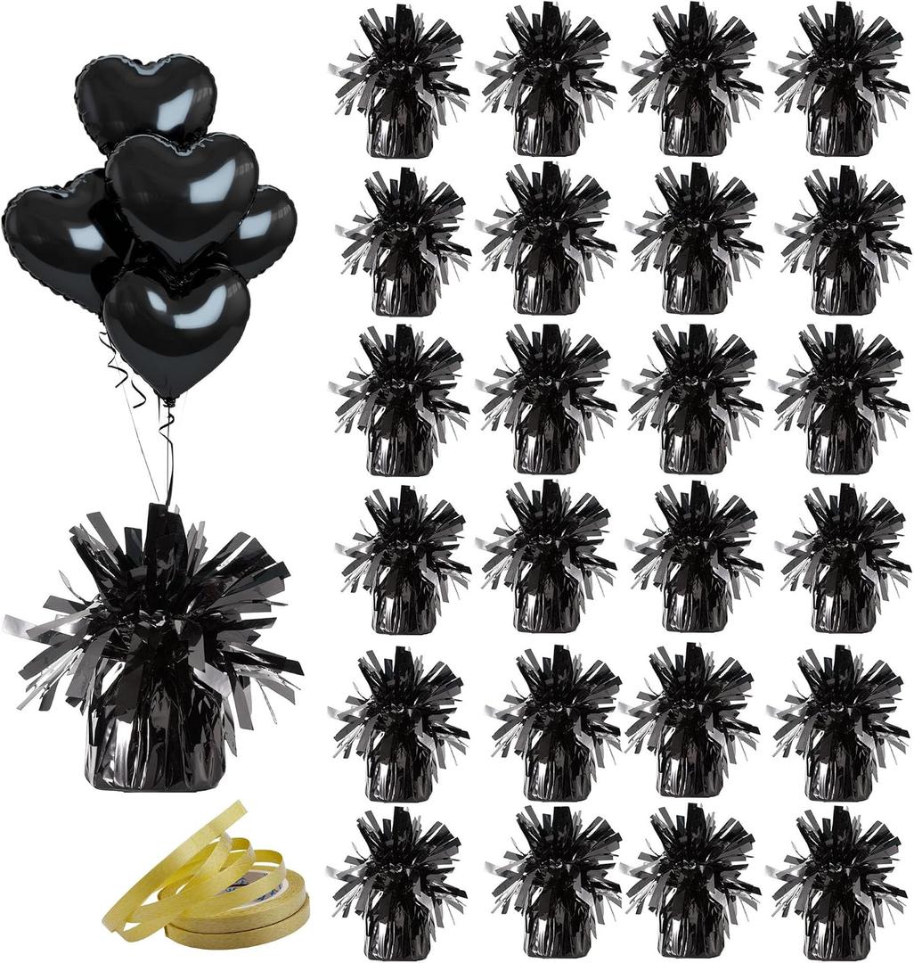 Aluminum Foil Balloon Weights for Parties (24 pcs) - 0.31lb (140g) Each - Premium Balloon Anchors for Birthday, Wedding, Dinner, Indoor & Outdoor Decorations(Black 24pcs)