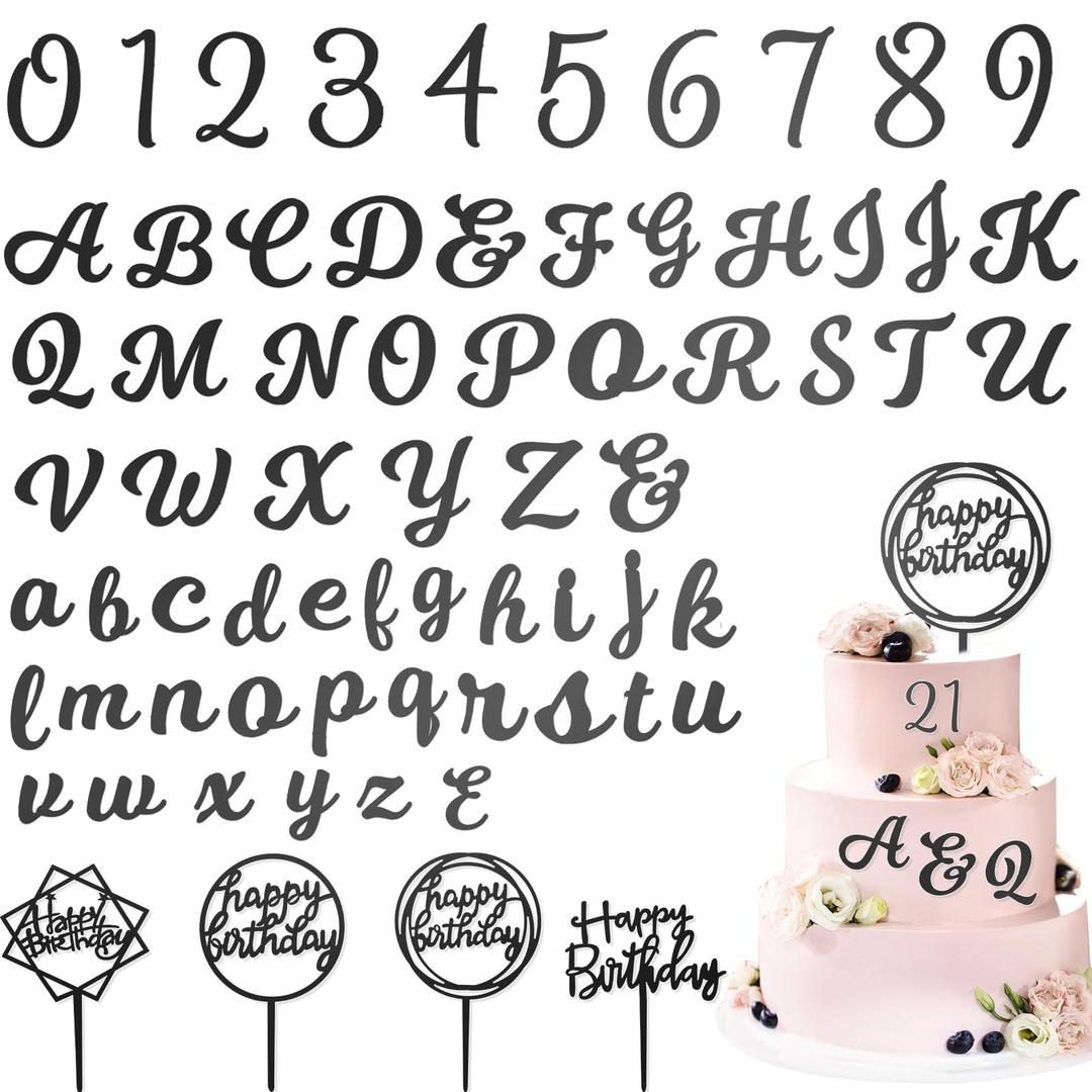 68 Pcs Acrylic Alphabet Number Cake Topper 0-9 Number and A-z Letters Personalized Cake Picks Decor DIY Name Cupcake Toppers Christmas Wedding Baby Shower Party(Black)