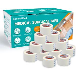 General Medi Soft Paper Surgical Tape 1" x 10.9 Yards, Gentle Adhesion (12 Rolls)