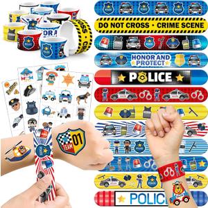 60 PCS Police Party Favors Set - 36 Temporary Tattoos Sticker & 24 Slap Bracelets for Kids, Perfect for Birthday Parties, Classroom Rewards and Gifts