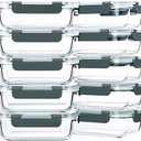 M MCIRCO 10-Pack, 22 Oz Glass Meal Prep Containers, Glass Food Storage Containers with lids, Lunch Containers, Microwave, Oven, Freezer and Dishwasher (Gray)