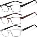 BLS Businessman Rectangular Reading Glasses - Professional Durable Readers - Blue-Light Blocking Lenses (*Black/Grey/Brown)
