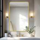 Delma Bathroom Mirror, Sleek Wall Mirror for Over Sink, Tempered Glass, Anti-Rust, Hangs Horizontally or Vertically for Bathrooms, Bedrooms & Entryways(40x28, Gold)