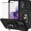 for Galaxy S20 5G Case, Samsung S20 SM-G981U Case with Tempered Glass Screen Protector and Slide Camera Cover, Magnetic Ring Car Mount Holder Protective Cover for Samsung Galaxy S20 5G Black