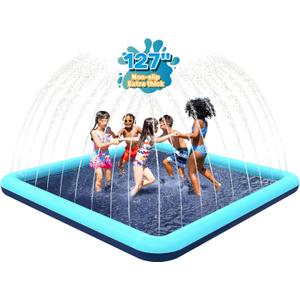 127'' Splash Pad for Dogs, Non-Slip Sprinkler for Kids, Square Splash Pad for Kids Ages 4-8, Splash Pads for Toddlers 1-3, Dog Sprinkler Shallow Pool, Outdoor Water Toys for Backyard, Teal
