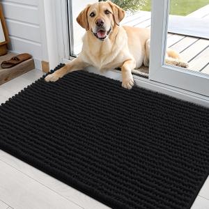 OLANLY Dog Door Mat for Muddy Paws 36x24, Ultra Absorbent Chenille Mud Doormat, Non-Slip Washable and Dirt Trapping Doormat for Indoor Entryway, Quick-Dry Indoor Pet Bed Mats for Dogs, Black