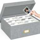 Decorative Photo Storage Box - Linen Photo Box Organizer with Dividers, Fits Holds Up to 1700 Pictures and 4x6 Photos, Memory Keepsake Organizer for Photos, Scrapbook Supplies, Cards, Stamps (Grey)