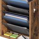 Hanging Wall File Organizer, 6 Tier Wood Wall File Holder with 2 Hooks, Mail Organizer Wall Mounted with Bottom Flat Tray, Vertical Paper Desk Storage for Office, Home, Rustic Brown