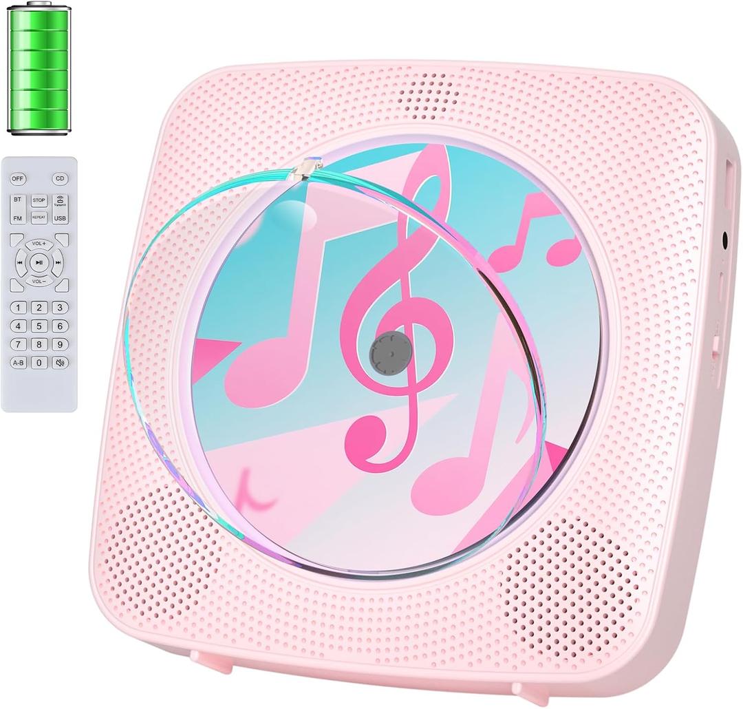 CD Player Portable Bluetooth Rechargeable: CD Players for Home Kegaudio 1800mAh Desktop Wall CD Player with Speakers with Dust Cover FM Radio USB Remote Control