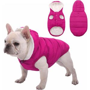 Fleece Hoodie, Windproof Waterproof Coat, Winter Warm Jacket, Cold Weather Pet Apparel Clothes Vest for Small Medium Large Dogs (S, Pink)