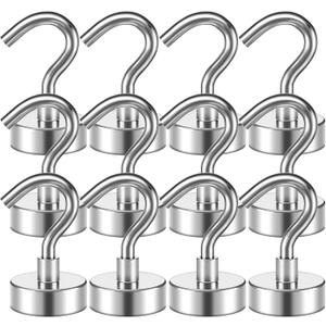 VNDUEEY 10 Pack Silver Magnetic Hooks, 22Lbs Strong Magnet Hooks for Hanging, Magnetic Cruise Hook Heavy Duty, Magnets with Hooks for Refrigerator, Grill, Kitchen, Office and Garage