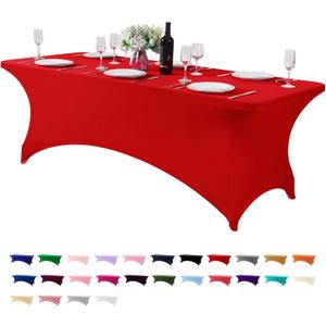 Spandex Table Cover for 8FT or 4ft or 6ft Table Universal Fitted Stretch Tablecloth for Party, Banquet, Wedding and Events-Red (96" x 30" (Rectangular))