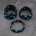 Dreuyet 3 Piece Checkered Leather Bracelet Set Black White PU Wristband Adjustable Gothic Punk Style Halloween Accessories for Men Women