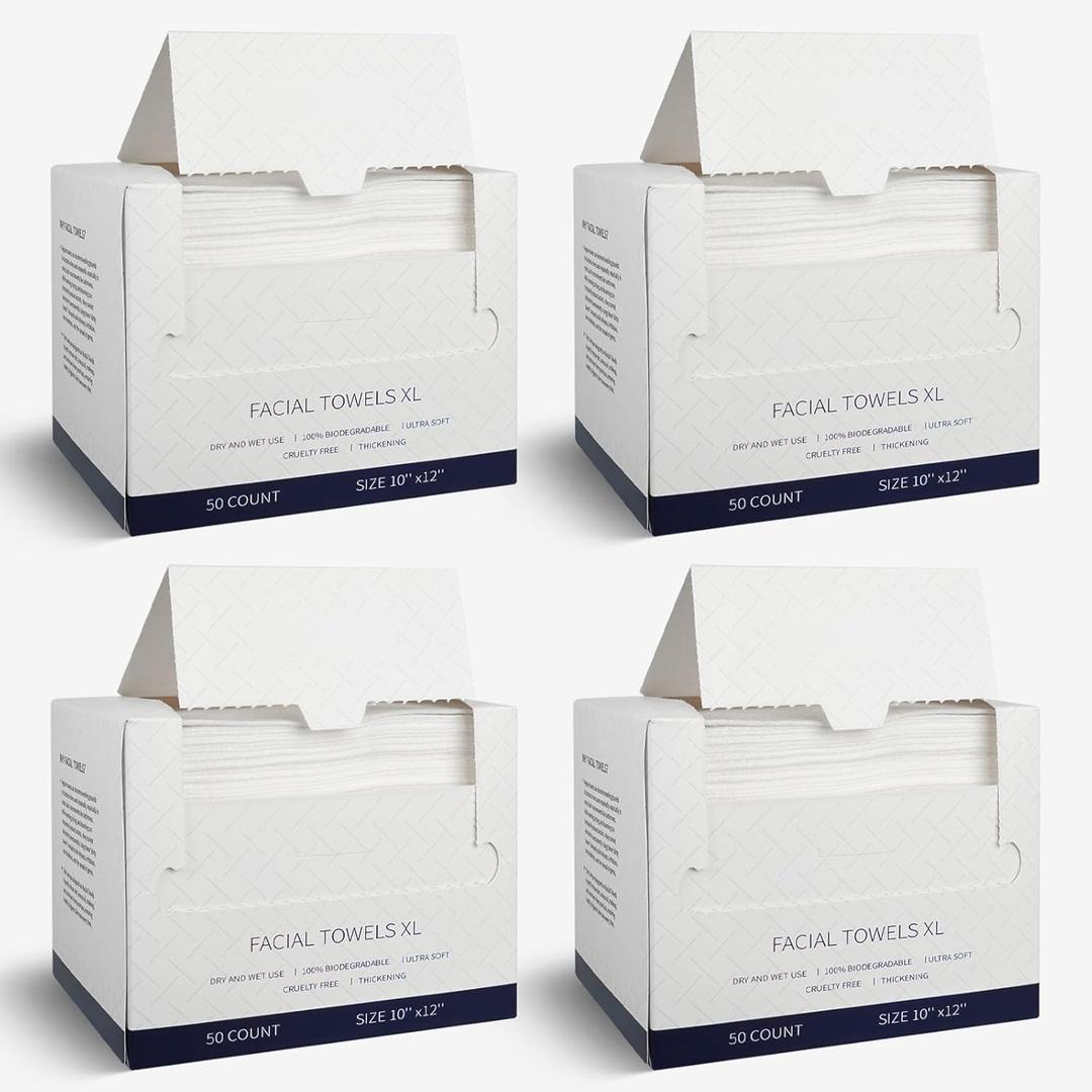 Face Towels Disposable, 12” x 10” Biobased Facial Towelettes, Large Soft & Thick Dry Wipes for Gentle Skincare, Face Washing & Makeup Removal, Lint-Free Clean Facial Towels, 50 Count