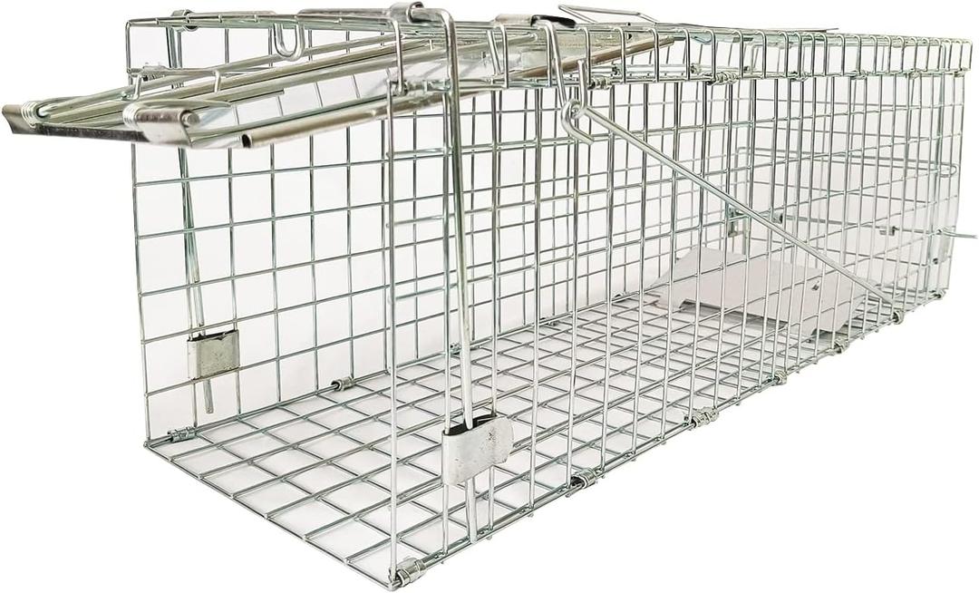 Collapsible Humane Live Animal Cage Trap No-Kill Trapping Kit for Humane Catch Release Rodent Small Cat, Rabbits, Squirrel, Opossum, Squire, Raccoon, All Fit Sized Small Animals, 2-Door 24"x8.5"x7.5"
