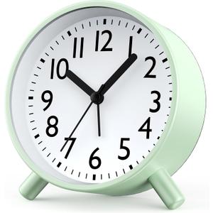 Retro Analog Alarm Clock with Night Light, Battery Operated, Easy to Set - Ascending Alarm, Snooze, Simple Round Metal Design for Bedroom, Desk, Bedside, Travel, Kids, Adults, Heavy Sleepers (Green)