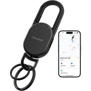Keychain, Key Finder Built-in Anti-Loss Tracker, Heavy Duty Key Holder, Premium Stainless Steel Keychain Carabiner Car Key Chains with GPS Global Locator Tracking Waterproof (Black)