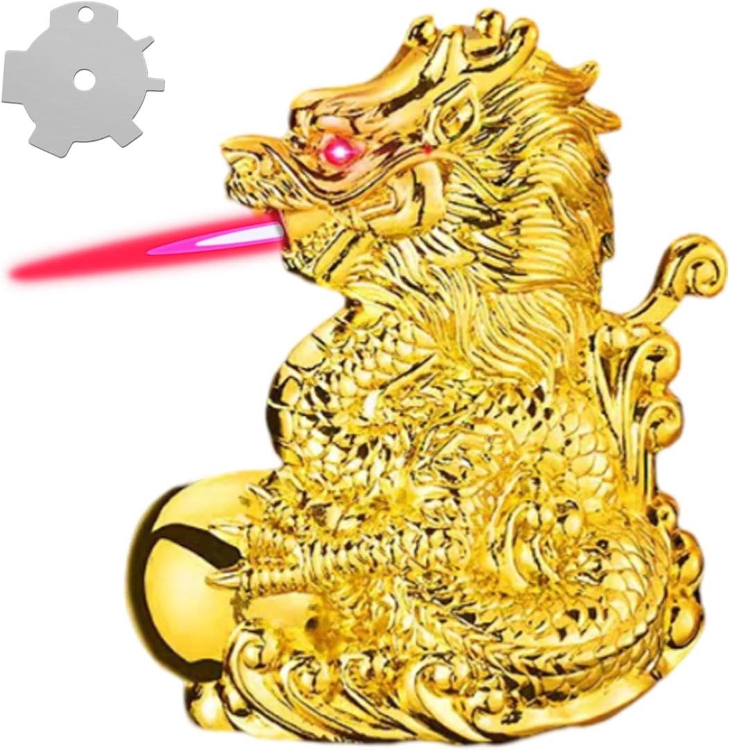 Torch Lighter, Dragon-Shaped Butane Lighter, Gold, Retro Style, Zinc Material, Adjustable Flame, Refillable, Wind-Resistant