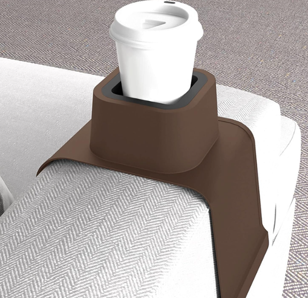 Couch Cup Holder, SilicSoft Weighted Ergonomic Sofa Buddy, Convenient Couch Coffee Cup Holder with a Sticky Base, for Living Room BalconyBrown 2 Pack