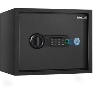 HSGCJS Fingerprint Safe 1.2 Cubic Feet, Biometric Fingerprint Lock with Digital Keypad, Home Security Box with Induction Light and Leather Interior for Jewelry Cash Documents Valuables