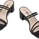Athlefit Women's Strappy Block Chunky Heels Fashion Square Open Toe Slip On Heeled Sandals 7.5