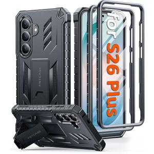 FNTCASE for Samsung Galaxy S26+ Plus Case: with Kickstand | 2 Front Frames | Built-in Screen Protector Military Grade Drop Proof Protection Rugged Protective Phone Case for S26 Plus 6.7 Inch Black