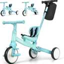 5 in 1 Toddler Tricycle with Steering Push Handle for 1 2 3 4 Years Old, Kids Trike with Removable Pedals, First Riding Toy for Boys Girls Birthday Gift, Blue