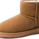DREAM PAIRS Snow Boots for Women Genuine Suede Faux Fur Lining Water Resistant Anti-Slip Warm Winter Booties Slip On Memory Foam Comfort Ankle Boots FuzzyClassic Low Boots (10, Chestnut)