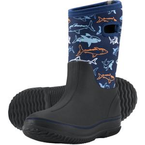 HISEA Kids Rain Boots for Boys Girls, Waterproof Insulated Rubber Neoprene Boots, Seamless Outdoor Boot with Handles Rainboots All Weather Mud Boots for Rain Water Snow and Winter, Size 6 Big Kid, (Blue Shark)