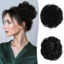 RUWISS Large Messy Bun Hair Piece with Claw Clip Human Hair Bun Wavy Curly Chignon Hair Bun Extensions Tousled Updo Hair Pieces for Women Claw Clip Ponytail Women, Natural Black (45g)