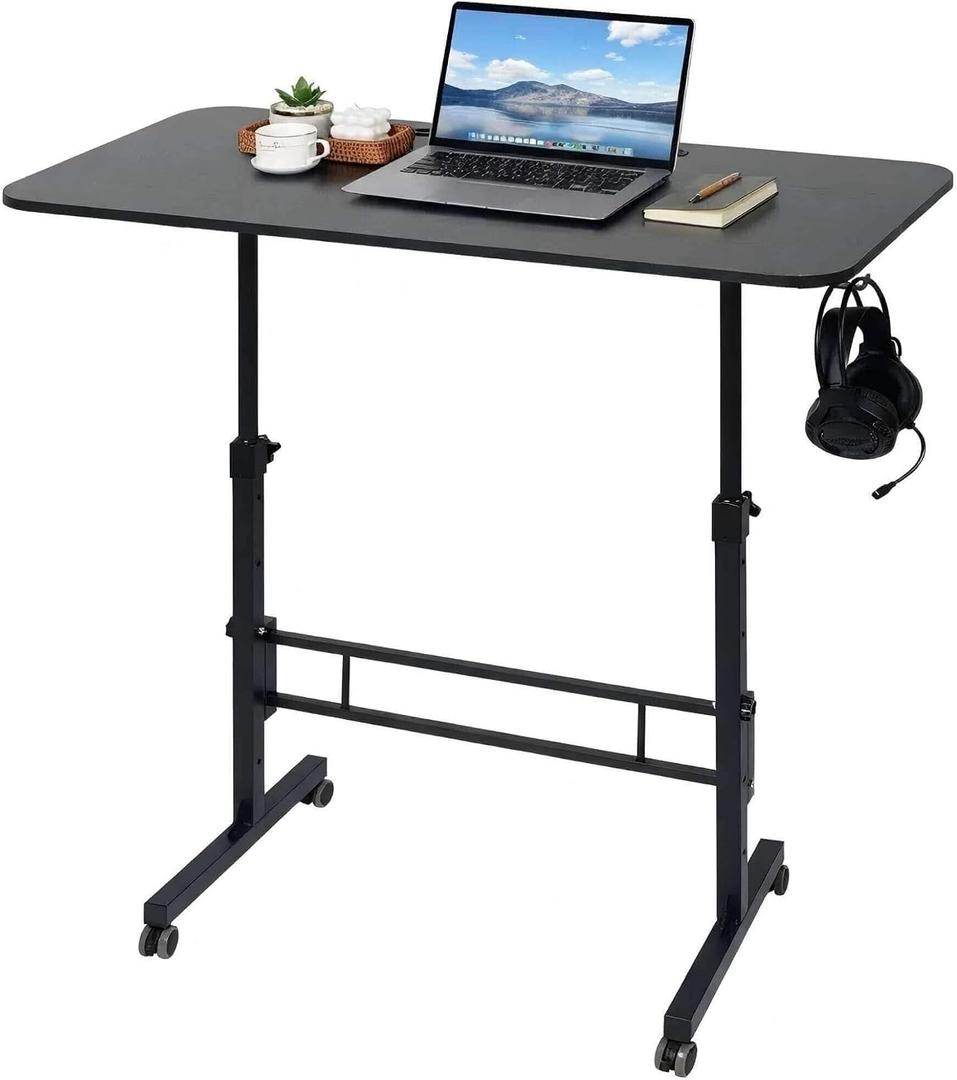 Adjustable Standing Desk with Wheels, Portable Rolling Walking Pad Desk, Small Laptop Table for Home Office, Sit Stand up Workstation, Size 15.7"x31.5", Black