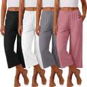Neer 4 Pack Women's Capri Pants Wide Leg Capris Yoga Sweatpants Lounge Loose Fit High Waist Workout Cropped Pants with Pocket (Pink), XL