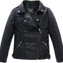 LOKTARC Boys Girls Spring Motorcycle Faux Leather Jackets with Oblique Zipper (12-13 Years, Black)