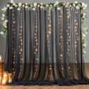 10x8ft Black Tulle Backdrop Curtain with Lights String for Parties, Sheer Backdrop Curtains for Wedding, Baby Shower, Birthday Party, Photo Shoot Decorations (10ft x 8ft (2 Panels 5*8ft))