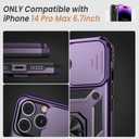 Goton Only for iPhone 14 Pro Max Case with Screen Protector - Slide Camera Cover with Ring Stand, Heavy Duty Military Grade Shockproof Rugged Accessories for iPhone 14Promax Dark Purple