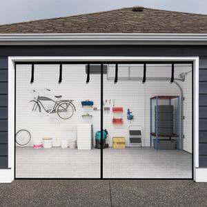 HBlife Garage Screen Doors for 1 Car Garage, 8x7FT Fiberglass Magnetic Garage Door Screen, Hands Free Retractable Garage Net Screen Door Mesh with 6 Roll Up Starps and 26 Magnets for Patio, Gym, Porch